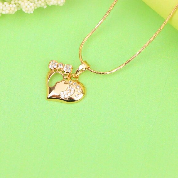 "Rose Gold Baby Footprint Heart Pendant with Sparkling CZ Accents, XPPT1249 - Picture 3 of 12